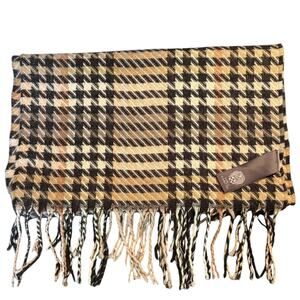 Vince Camuto Long Warm Fringed Houndstooth Scarf, Black, Pink, Beige, EUC